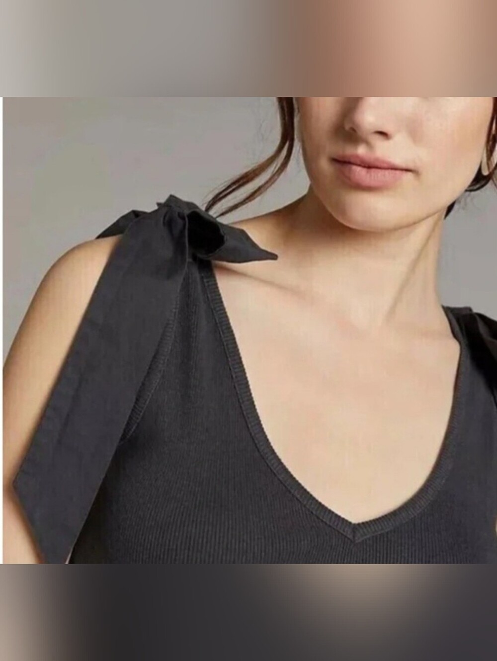 Maeve By Anthropologie Charcoal Gray Bowtie Tank Size M Coquette Luxe - Picture 2 of 7